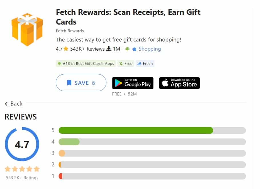 Fetch Rewards is a legit app with a great rating and feedbacks rating